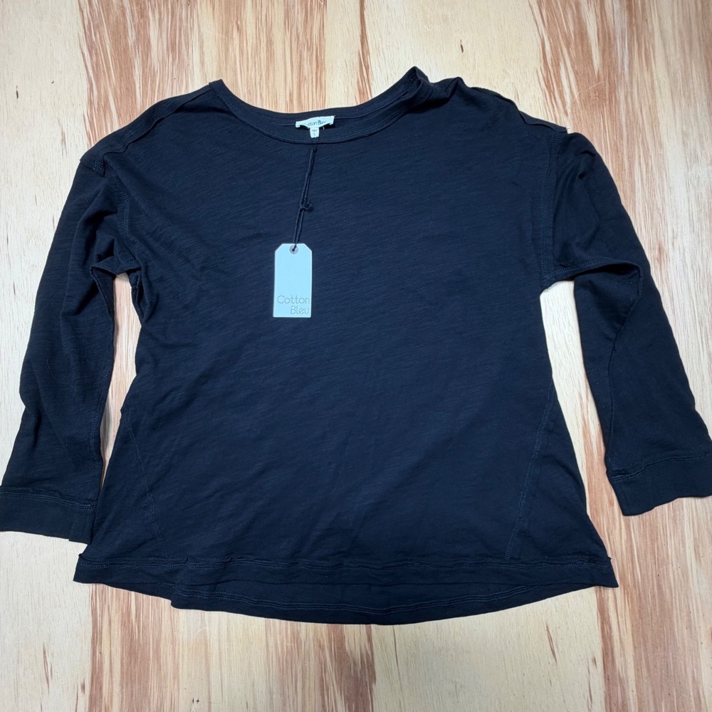 Cotton Bleu Long Sleeve Slub Knit Top L – Black – NWT